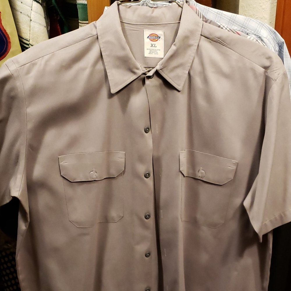 Dickies gray silver short sleeve button down XL